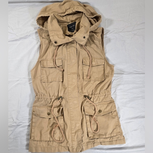 Love Tree Tan Utility Vest With Collar And Hood - Picture 1 of 7